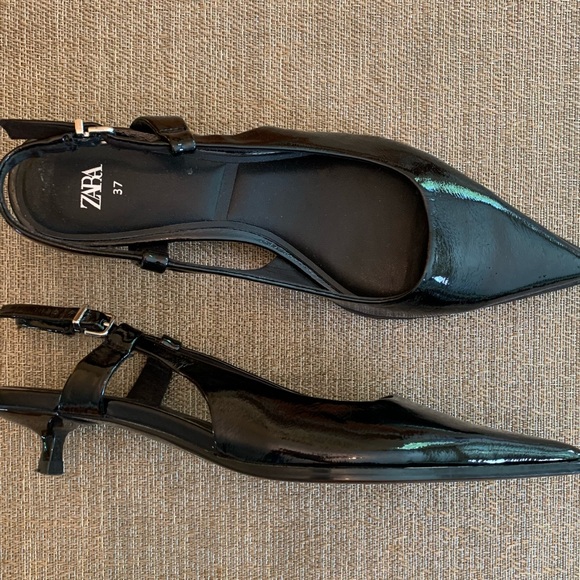 ZARA LEATHER KITTEN HEELS BLACK 7 - 37 NWOT - Picture 1 of 6
